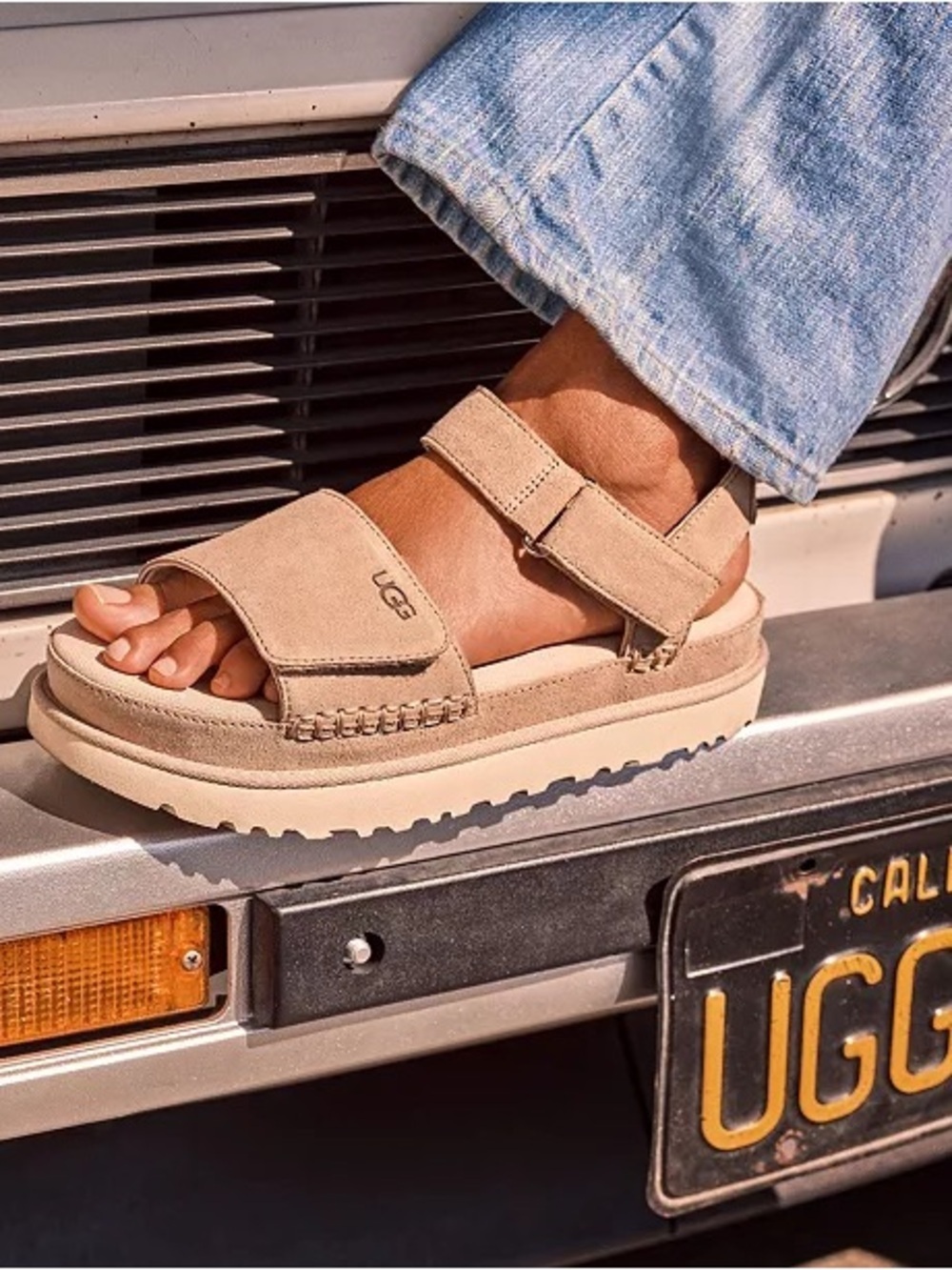 UGG Women's Goldenstar Flat Platform Lug-Sole Sandal in Sand